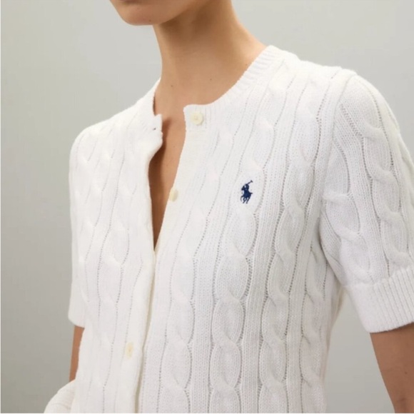 Polo Ralph Lauren White Cable Knit short sleeve Cardigan XS - Picture 3 of 8